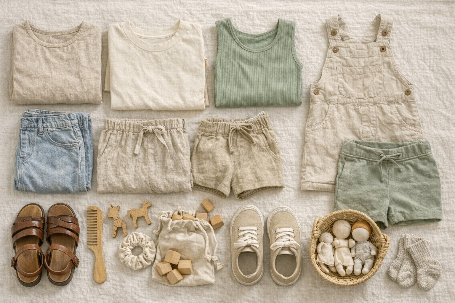 Kids capsule wardrobe in mix-and-match organic basics