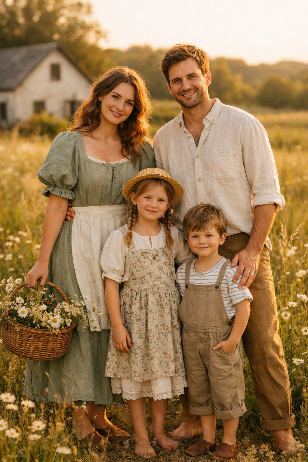 Cottagecore family outfit in earth tones