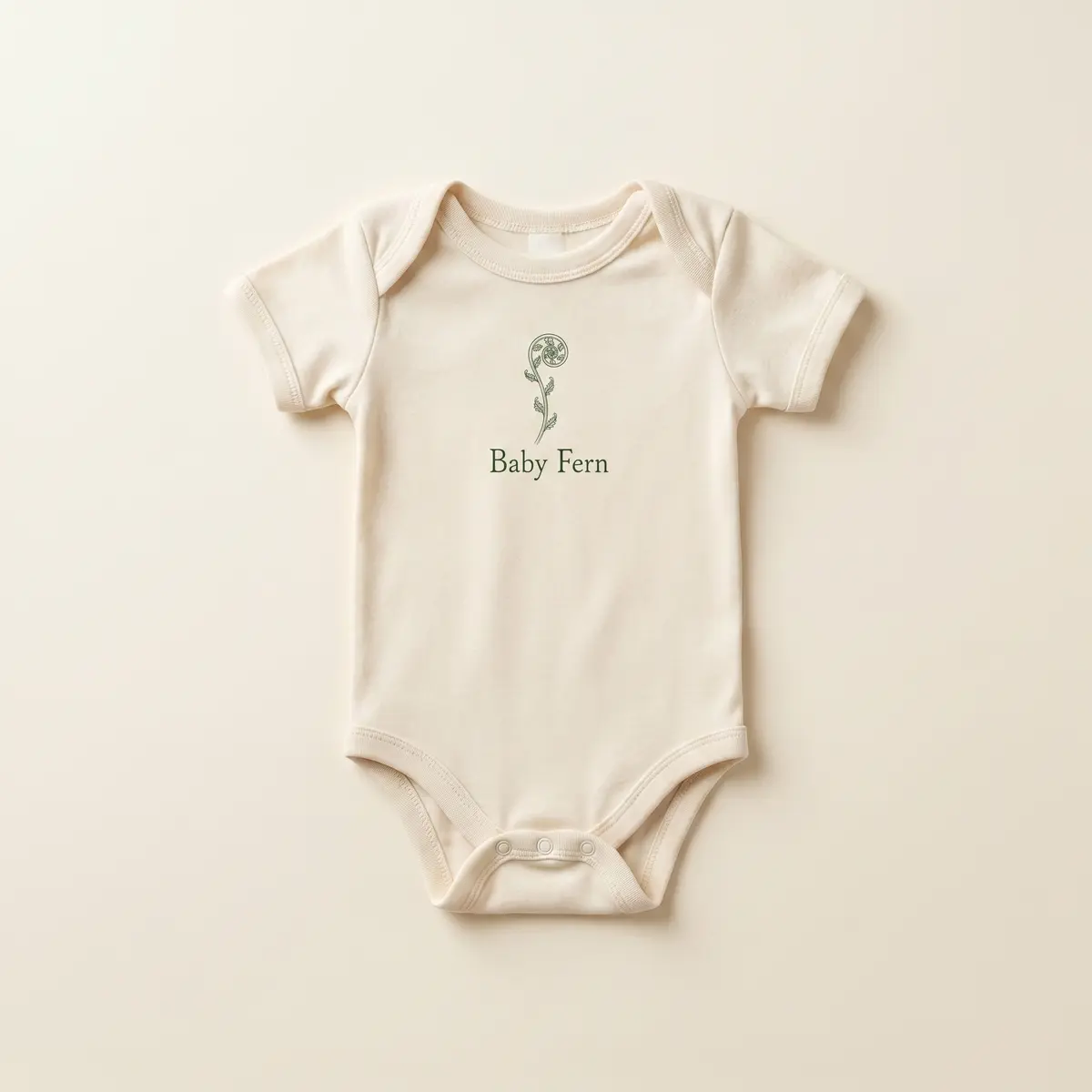 Baby Fern onesie in natural cotton with a green fern design