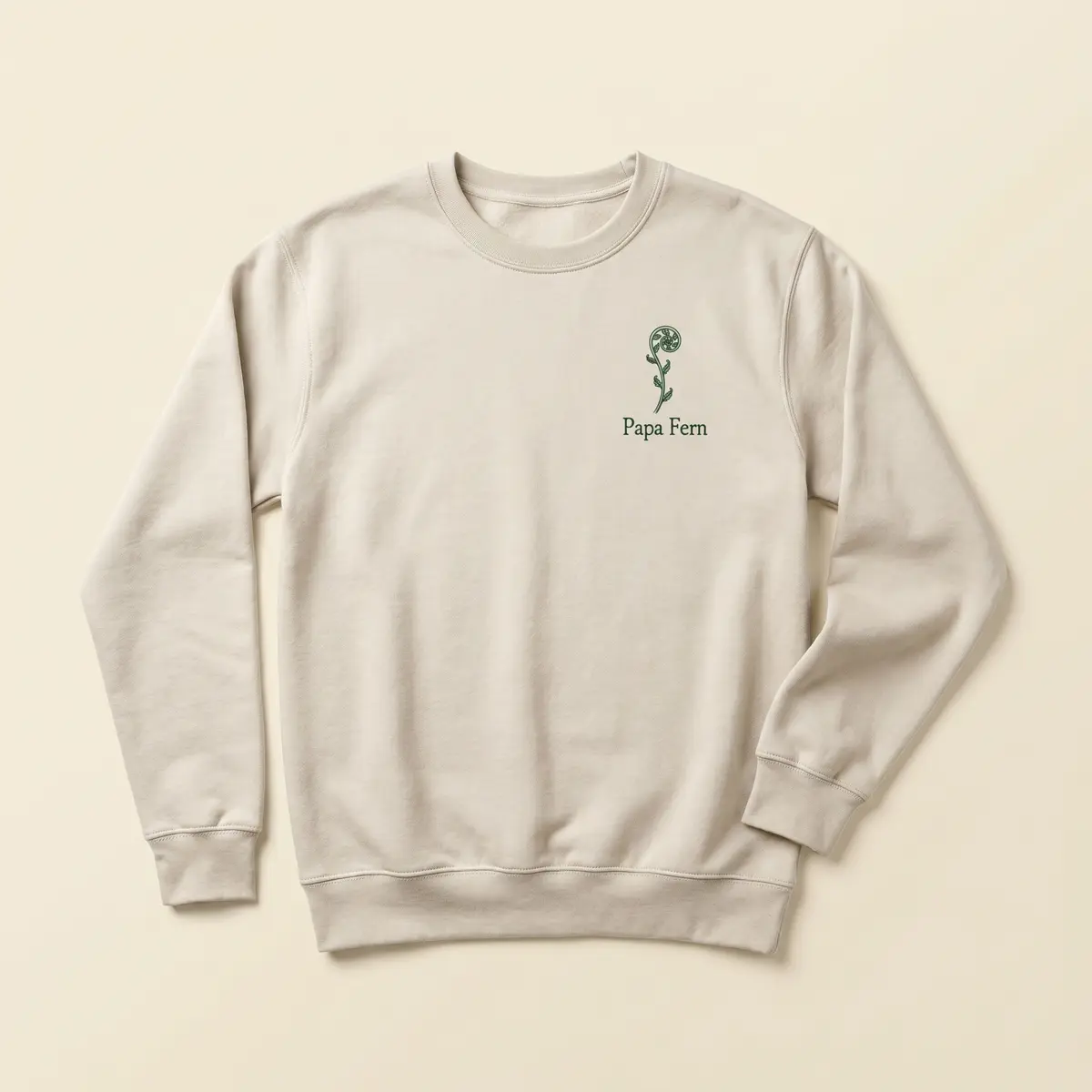 Papa Fern crewneck in natural cotton with a green fern design